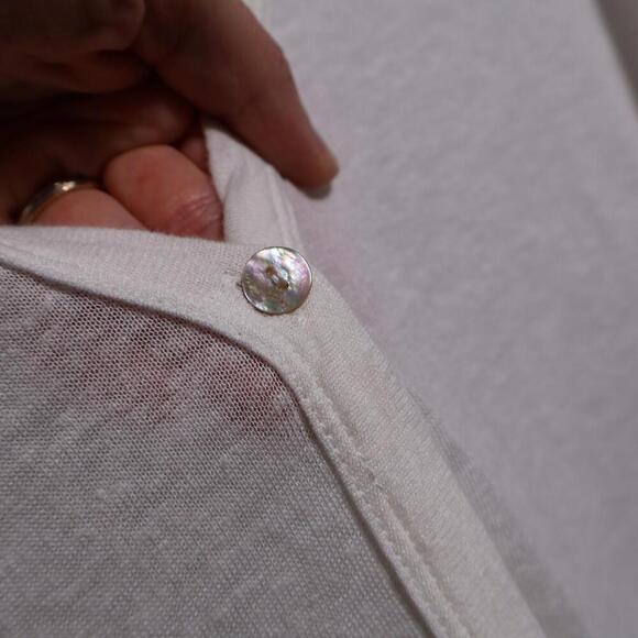 Doe & Rae Long White Duster Cardigan Lightweight Buttons Linen Modal Beachy Sz L - Picture 3 of 9